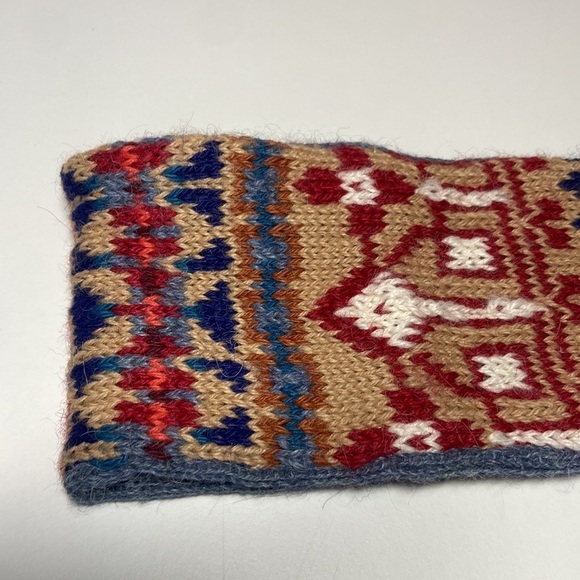 Emilime Boho Headwrap 100% Alpaca Tribal Print Red Blue - Picture 2 of 10